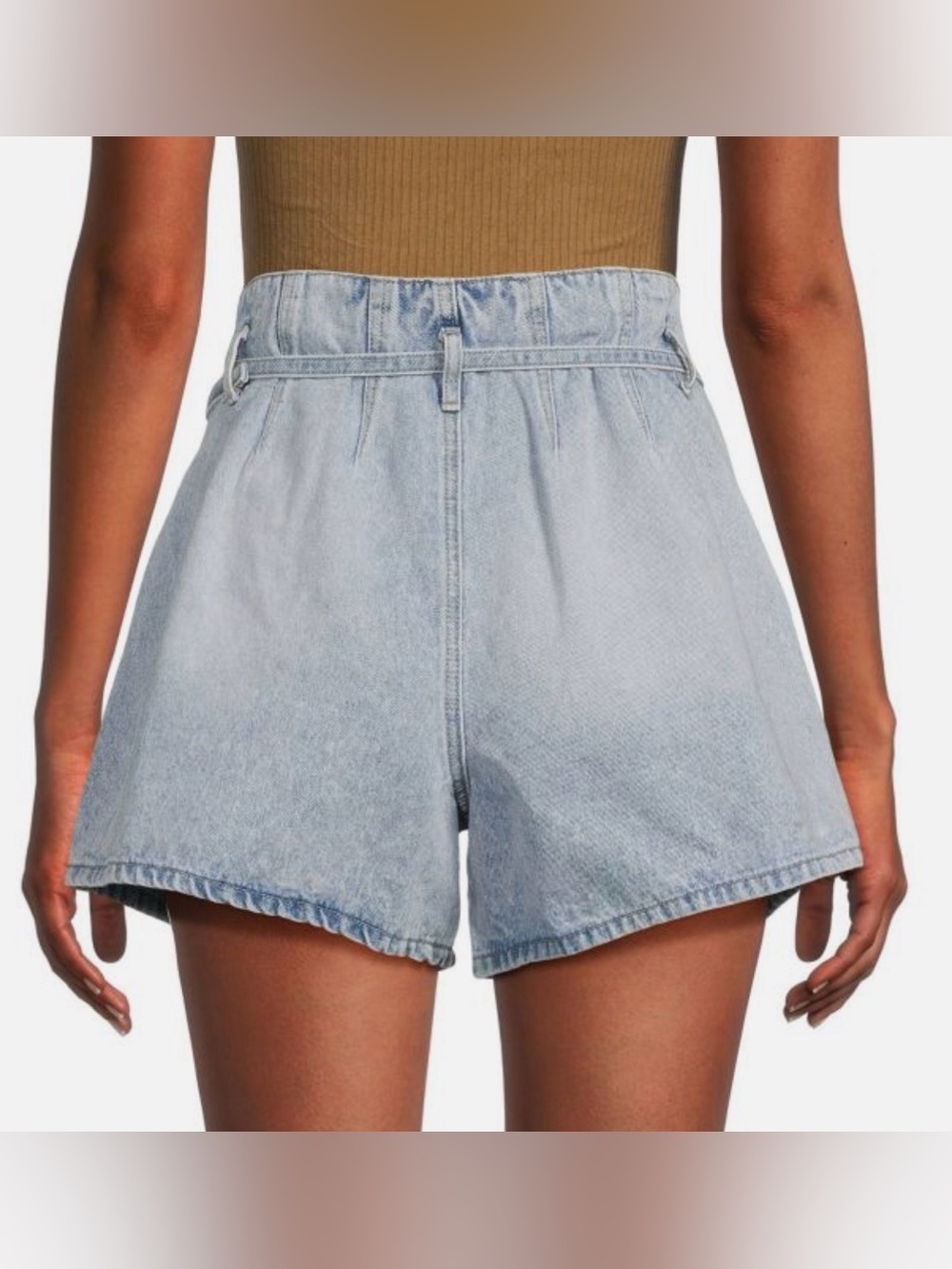 BlankNYC Pay Back Shorts Womens 31 High Rise Pleated Denim Self Belt Blue - Picture 2 of 6